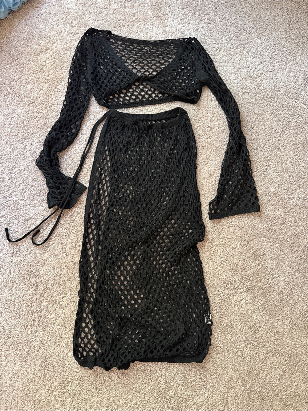 Black Knit Mesh Wrap Skirt - Women